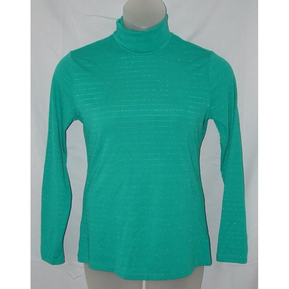 Sparkly Teal Sz Large 12/14 Casual or Dress Stretchy Turtleneck Top TIME AND TRU